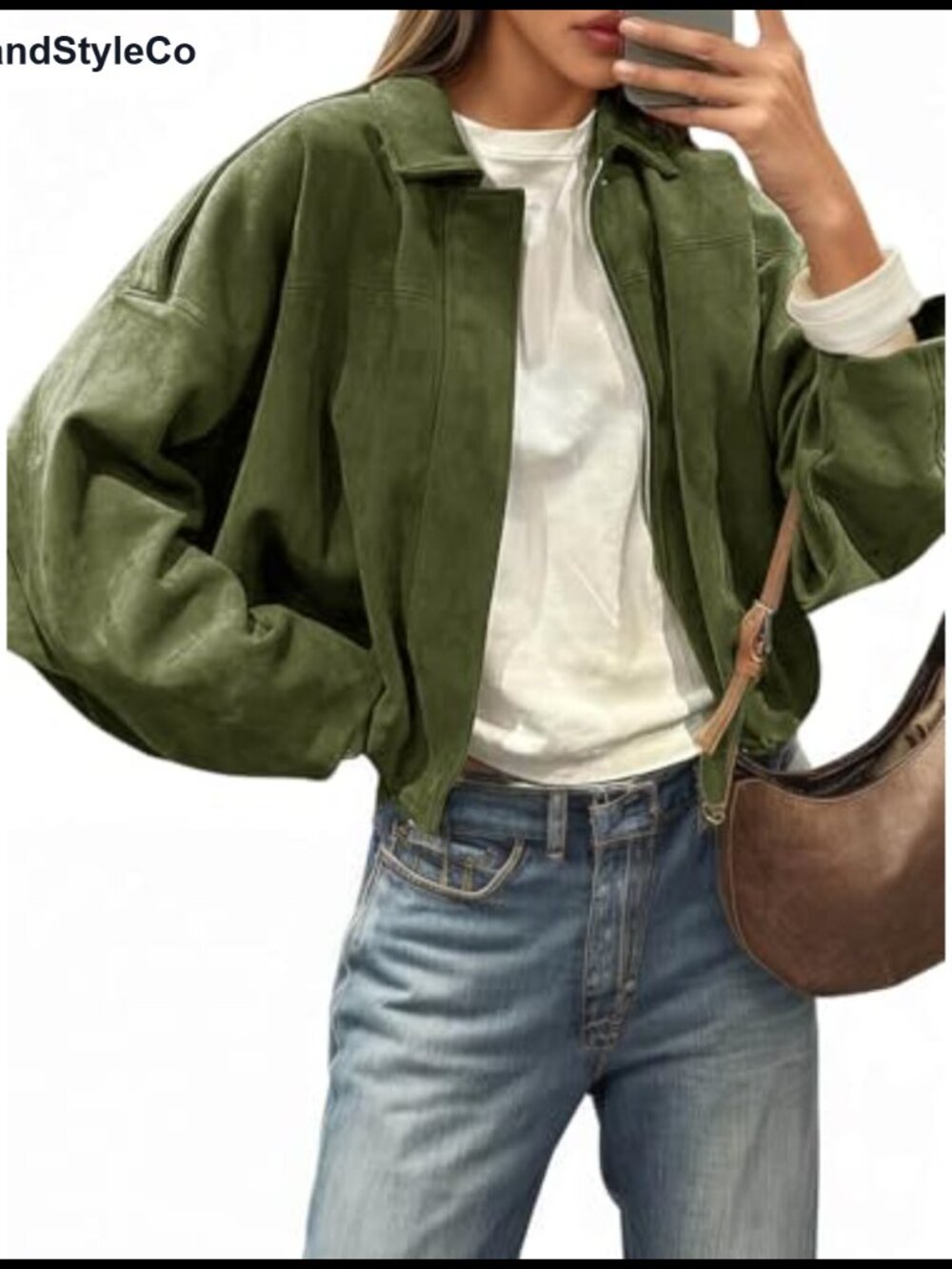 Faux Suede Bomber Jacket Oversized Cropped Zip Up Casual Coat